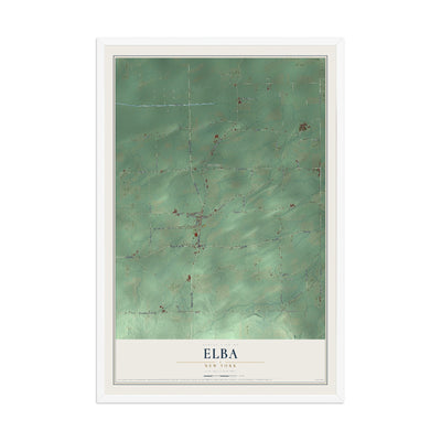 Elba, New York map print, 12" x 18" W/ White Ayous Wood Frame mockup