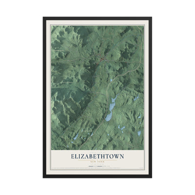 Elizabethtown, New York map print, 12" x 18" W/ Black Ayous Wood Frame mockup