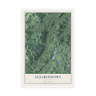 Elizabethtown, New York map print, 12" x 18" W/ White Ayous Wood Frame mockup