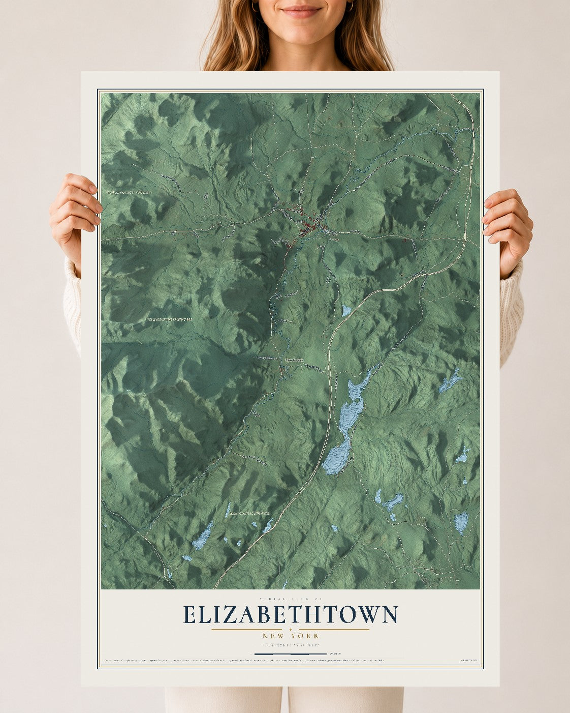 Elizabethtown, New York map print, 24" x 36" Archival Matte Print mockup