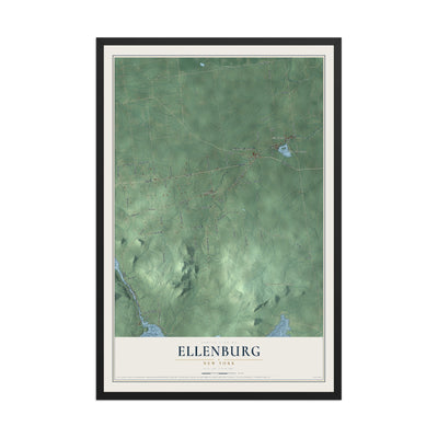 Ellenburg, New York map print, 12" x 18" W/ Black Ayous Wood Frame mockup