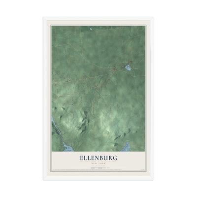 Ellenburg, New York map print, 12" x 18" W/ White Ayous Wood Frame mockup