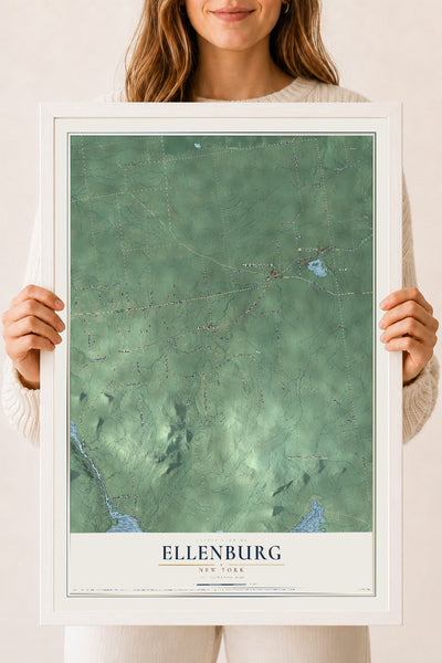 Ellenburg, New York map print, 18" x 24" W/ White Ayous Wood Frame mockup