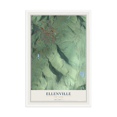 Ellenville, New York map print, 12" x 18" W/ White Ayous Wood Frame mockup