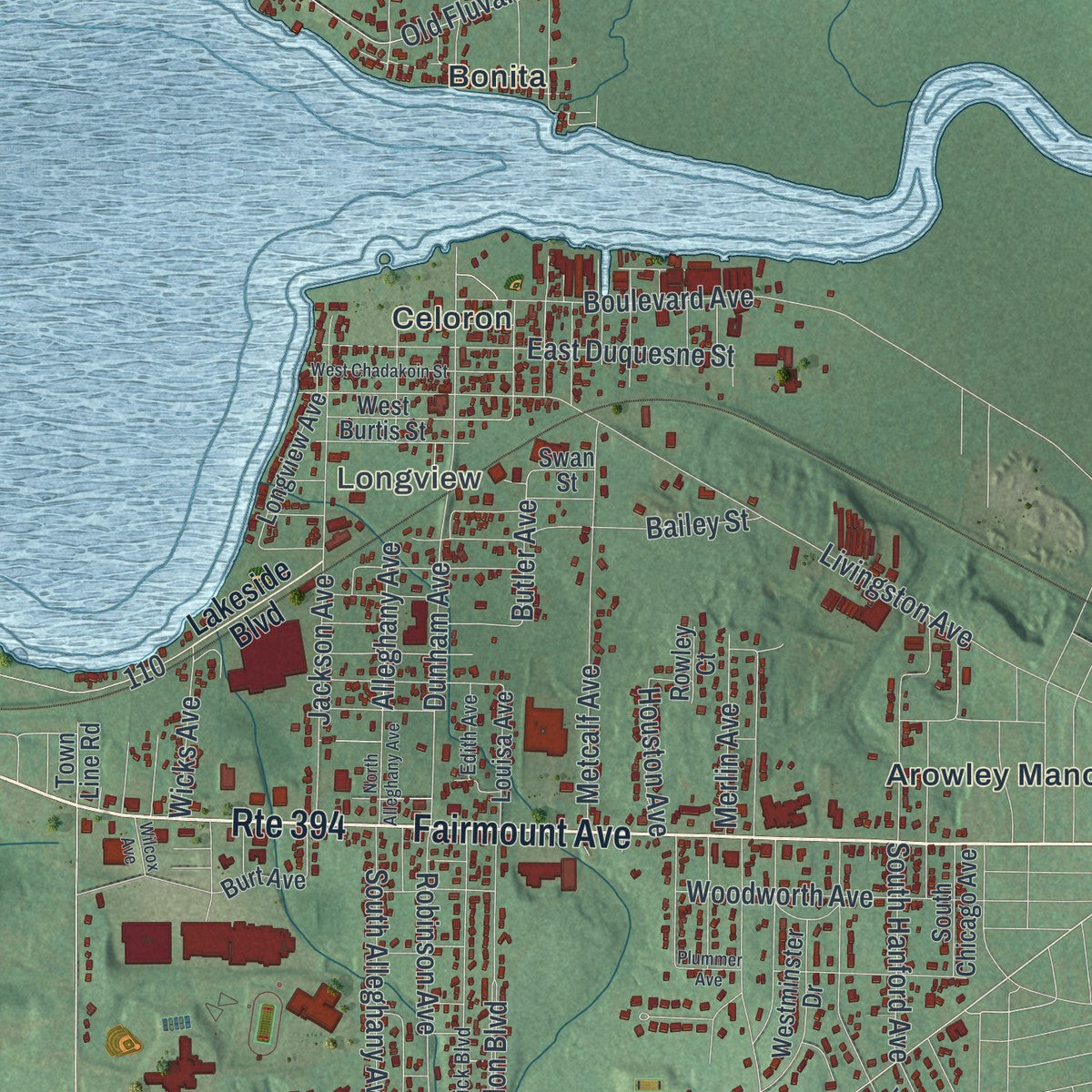 Close-up 1 of the Ellicott, New York map artwork