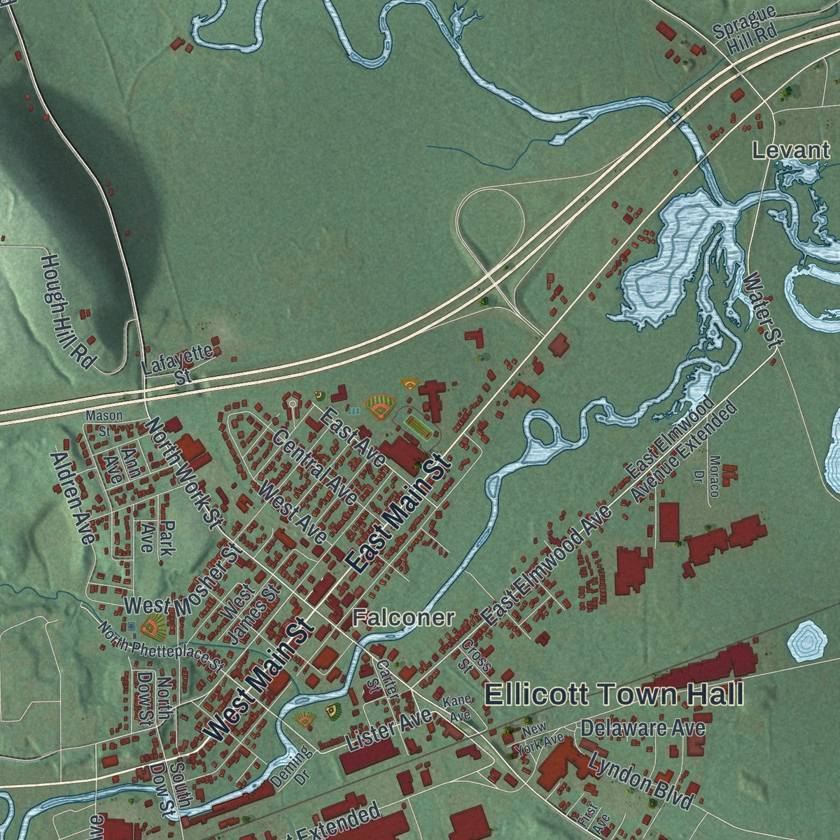 Close-up 2 of the Ellicott, New York map artwork