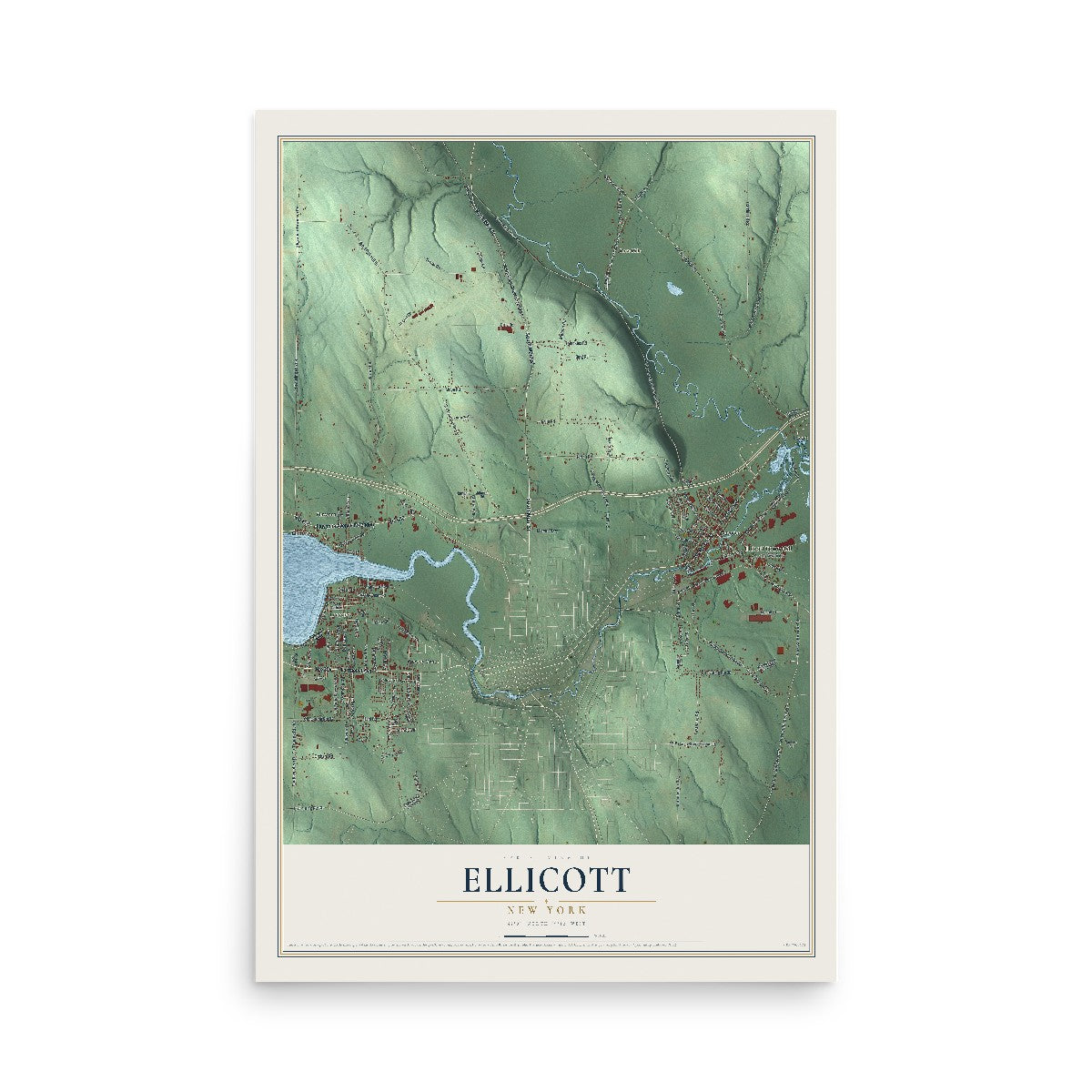 Ellicott, New York map print, 12" x 18" Archival Matte Print mockup
