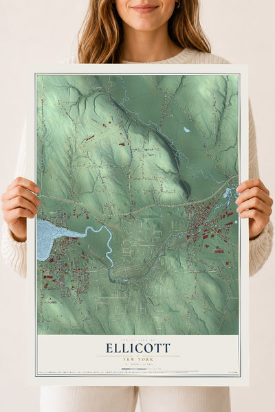 Ellicott, New York map print, 18" x 24" Archival Matte Print mockup