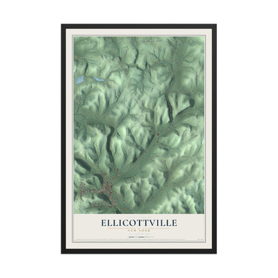 Ellicottville, New York map print, 12" x 18" W/ Black Ayous Wood Frame mockup