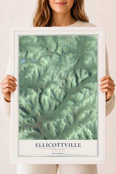 Ellicottville, New York map print, 18" x 24" W/ White Ayous Wood Frame mockup