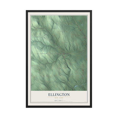 Ellington, New York map print, 12" x 18" W/ Black Ayous Wood Frame mockup
