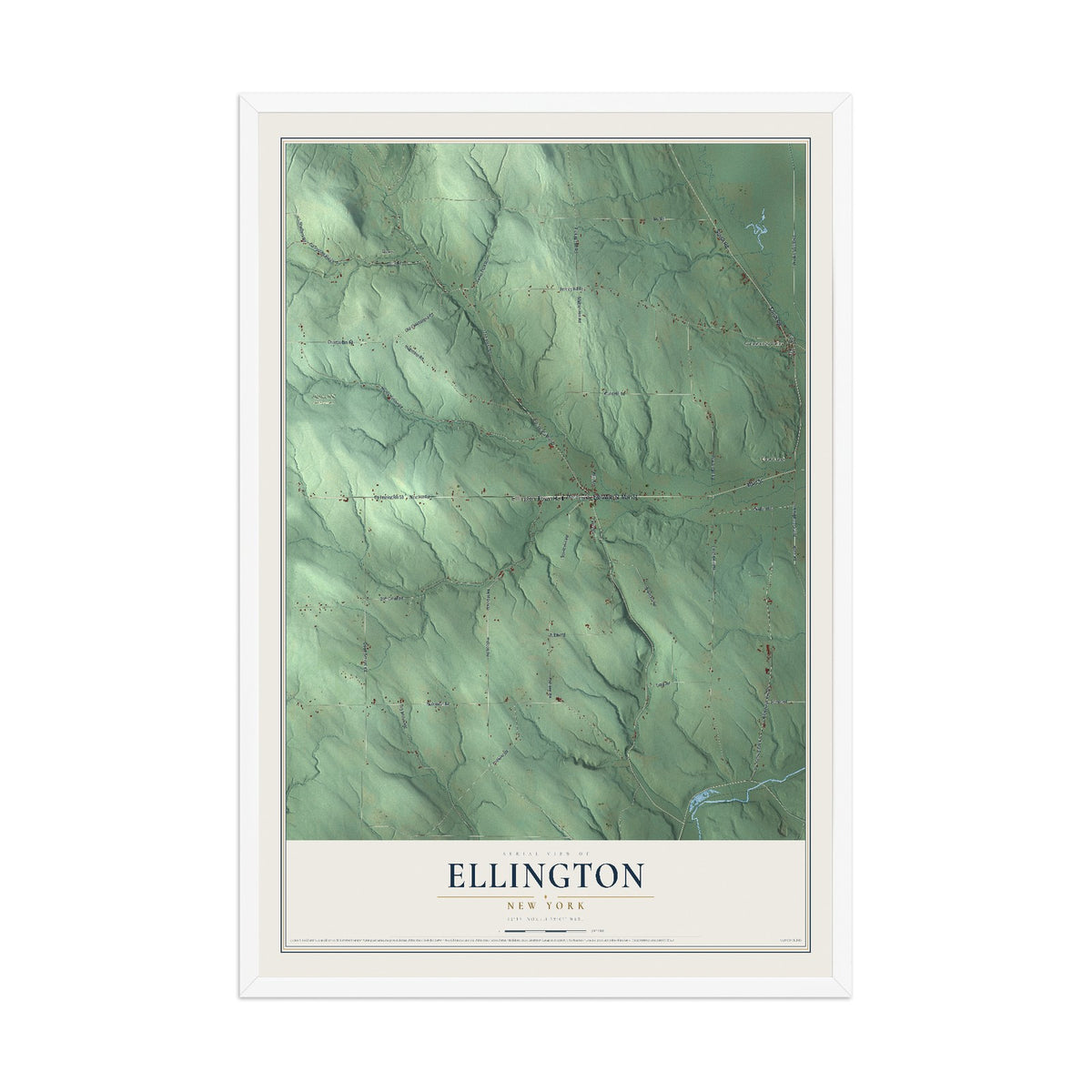 Ellington, New York map print, 12" x 18" W/ White Ayous Wood Frame mockup
