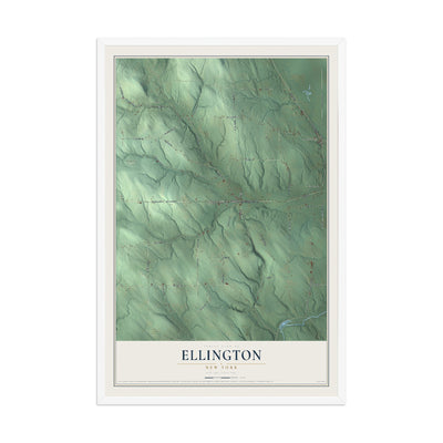 Ellington, New York map print, 12" x 18" W/ White Ayous Wood Frame mockup