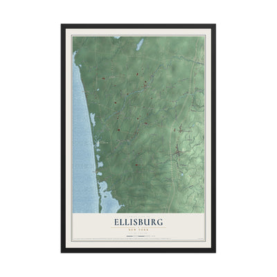 Ellisburg, New York map print, 12" x 18" W/ Black Ayous Wood Frame mockup