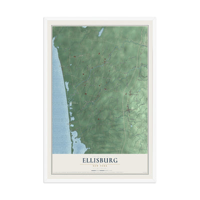 Ellisburg, New York map print, 12" x 18" W/ White Ayous Wood Frame mockup