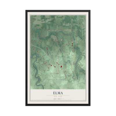 Elma, New York map print, 12" x 18" W/ Black Ayous Wood Frame mockup
