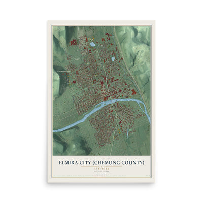 Elmira City (Chemung County), New York map print, 12" x 18" Archival Matte Print mockup