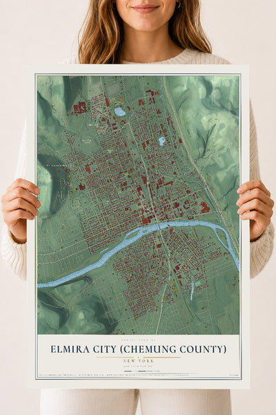 Elmira City (Chemung County), New York map print, 18" x 24" Archival Matte Print mockup