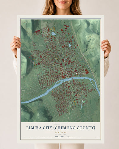 Elmira City (Chemung County), New York map print, 24" x 36" Archival Matte Print mockup