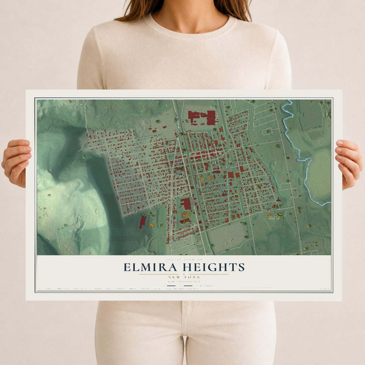 Elmira Heights, New York map print, 12" x 18" Archival Matte Print mockup