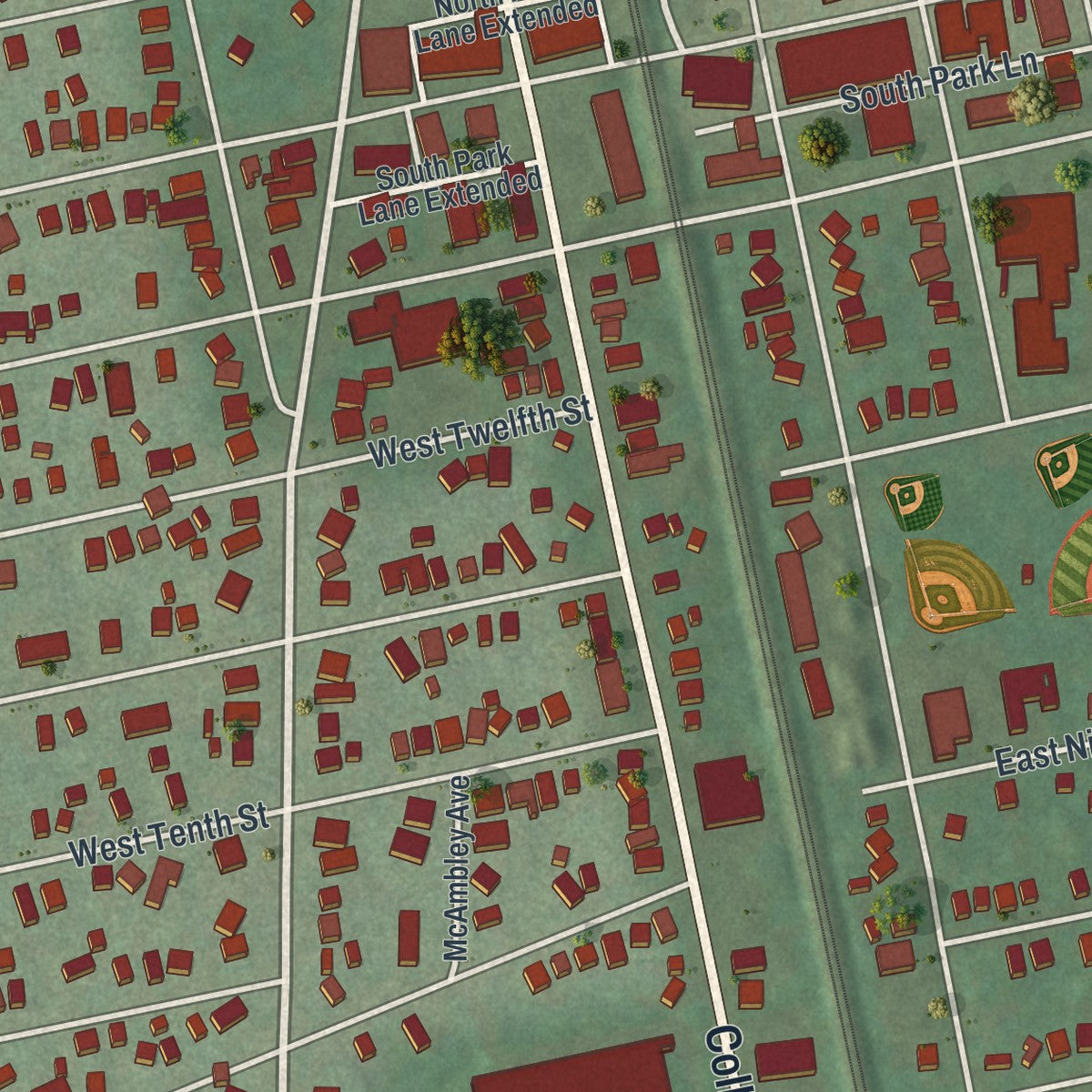 Close-up 1 of the Elmira Heights, New York map artwork