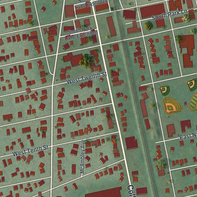 Close-up 1 of the Elmira Heights, New York map artwork