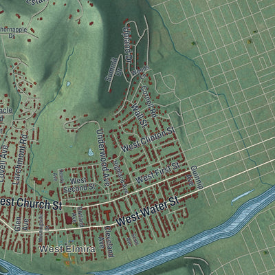 Close-up 1 of the Elmira Town (Chemung County), New York map artwork