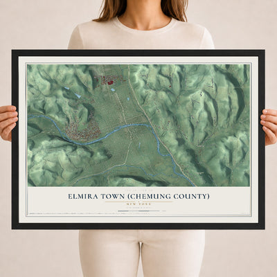 Elmira Town (Chemung County), New York map print, 18" x 24" W/ Black Ayous Wood Frame mockup