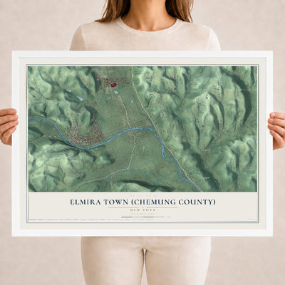 Elmira Town (Chemung County), New York map print, 18" x 24" W/ White Ayous Wood Frame mockup