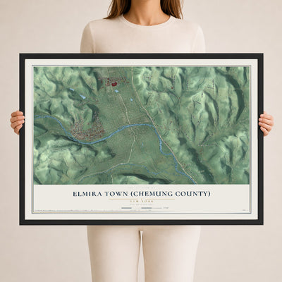 Elmira Town (Chemung County), New York map print, 24" x 36" W/ Black Ayous Wood Frame mockup