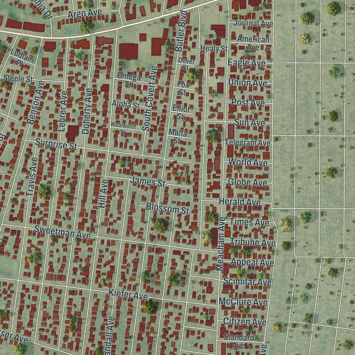 Close-up 2 of the Elmont, New York map artwork