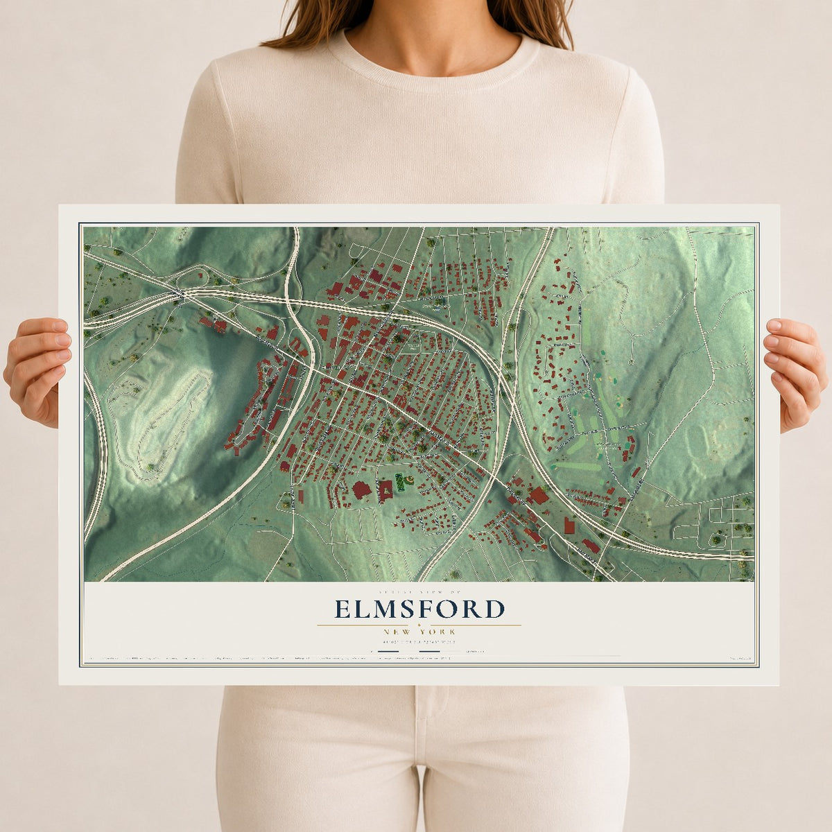 Elmsford, New York map print, 12" x 18" Archival Matte Print mockup