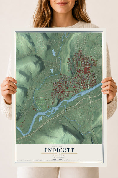 Endicott, New York map print, 18" x 24" Archival Matte Print mockup