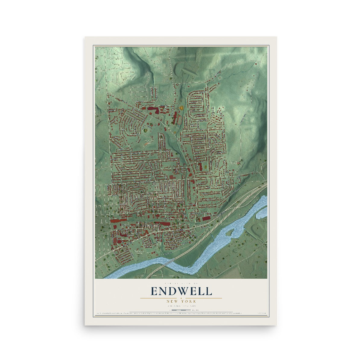 Endwell, New York map print, 12" x 18" Archival Matte Print mockup