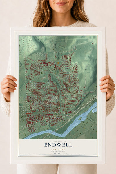 Endwell, New York map print, 18" x 24" W/ White Ayous Wood Frame mockup