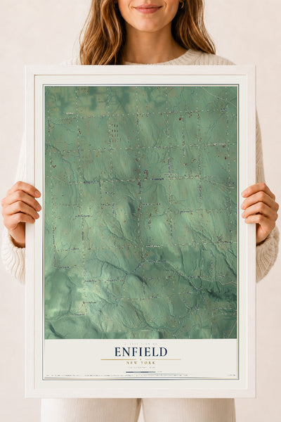 Enfield, New York map print, 18" x 24" W/ White Ayous Wood Frame mockup