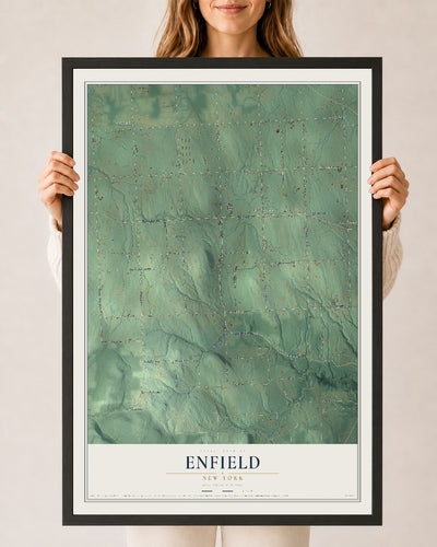 Enfield, New York map print, 24" x 36" W/ Black Ayous Wood Frame mockup
