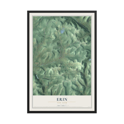 Erin, New York map print, 12" x 18" W/ Black Ayous Wood Frame mockup
