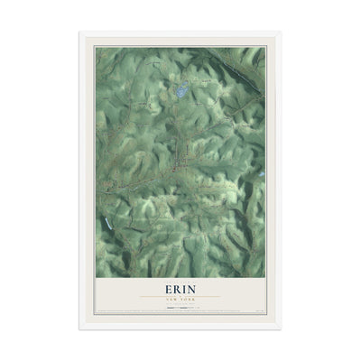 Erin, New York map print, 12" x 18" W/ White Ayous Wood Frame mockup