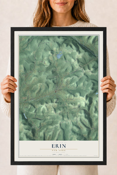 Erin, New York map print, 18" x 24" W/ Black Ayous Wood Frame mockup