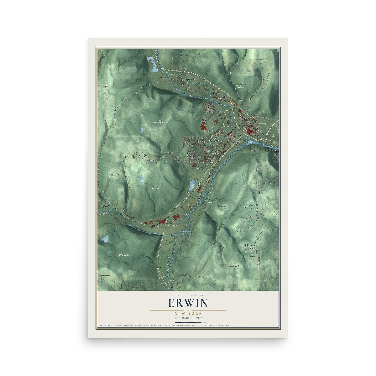 Erwin, New York map print, 12" x 18" Archival Matte Print mockup