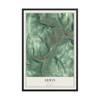 Erwin, New York map print, 12" x 18" W/ Black Ayous Wood Frame mockup