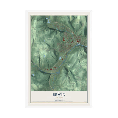 Erwin, New York map print, 12" x 18" W/ White Ayous Wood Frame mockup
