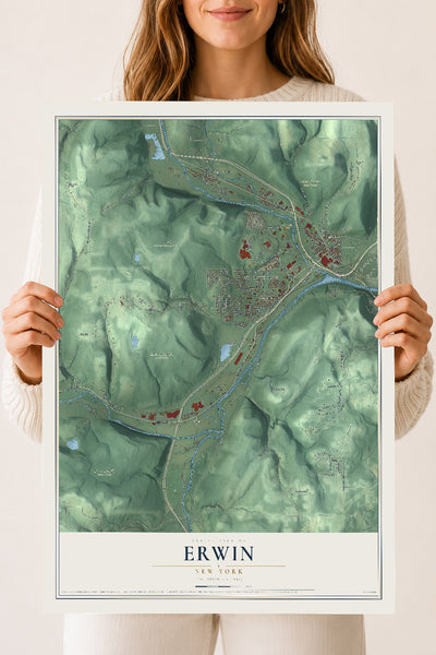 Erwin, New York map print, 18" x 24" Archival Matte Print mockup