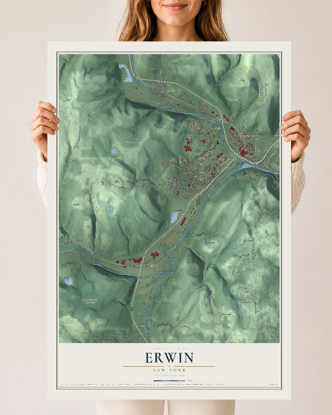 Erwin, New York map print, 24" x 36" Archival Matte Print mockup