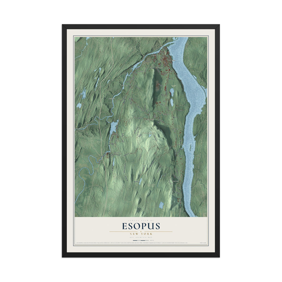 Esopus, New York map print, 12" x 18" W/ Black Ayous Wood Frame mockup