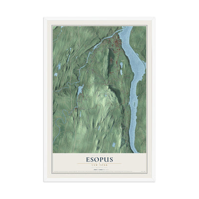 Esopus, New York map print, 12" x 18" W/ White Ayous Wood Frame mockup