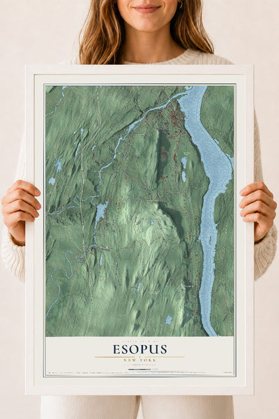 Esopus, New York map print, 18" x 24" W/ White Ayous Wood Frame mockup