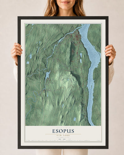 Esopus, New York map print, 24" x 36" W/ Black Ayous Wood Frame mockup