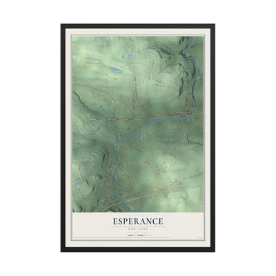 Esperance, New York map print, 12" x 18" W/ Black Ayous Wood Frame mockup